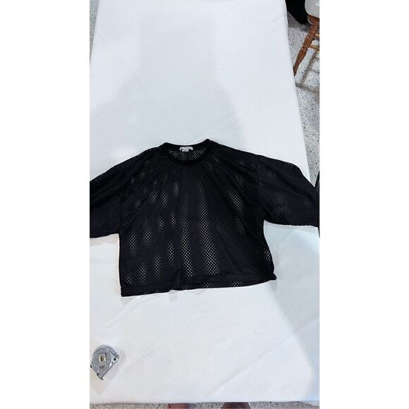 Forever 21 Women's Crew Neck Short Sleeve Mesh Cropped Top Black Size Small - Picture 2 of 9